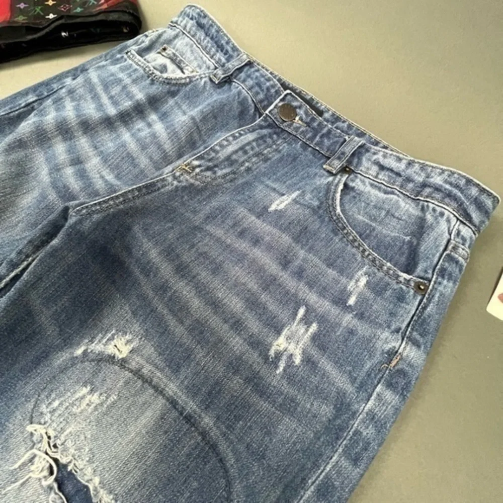 Thrashed Hige Faded Designer Denim Blue Ripped Jeans Stitching and Patchwork 💎 - Picture 12 of 16